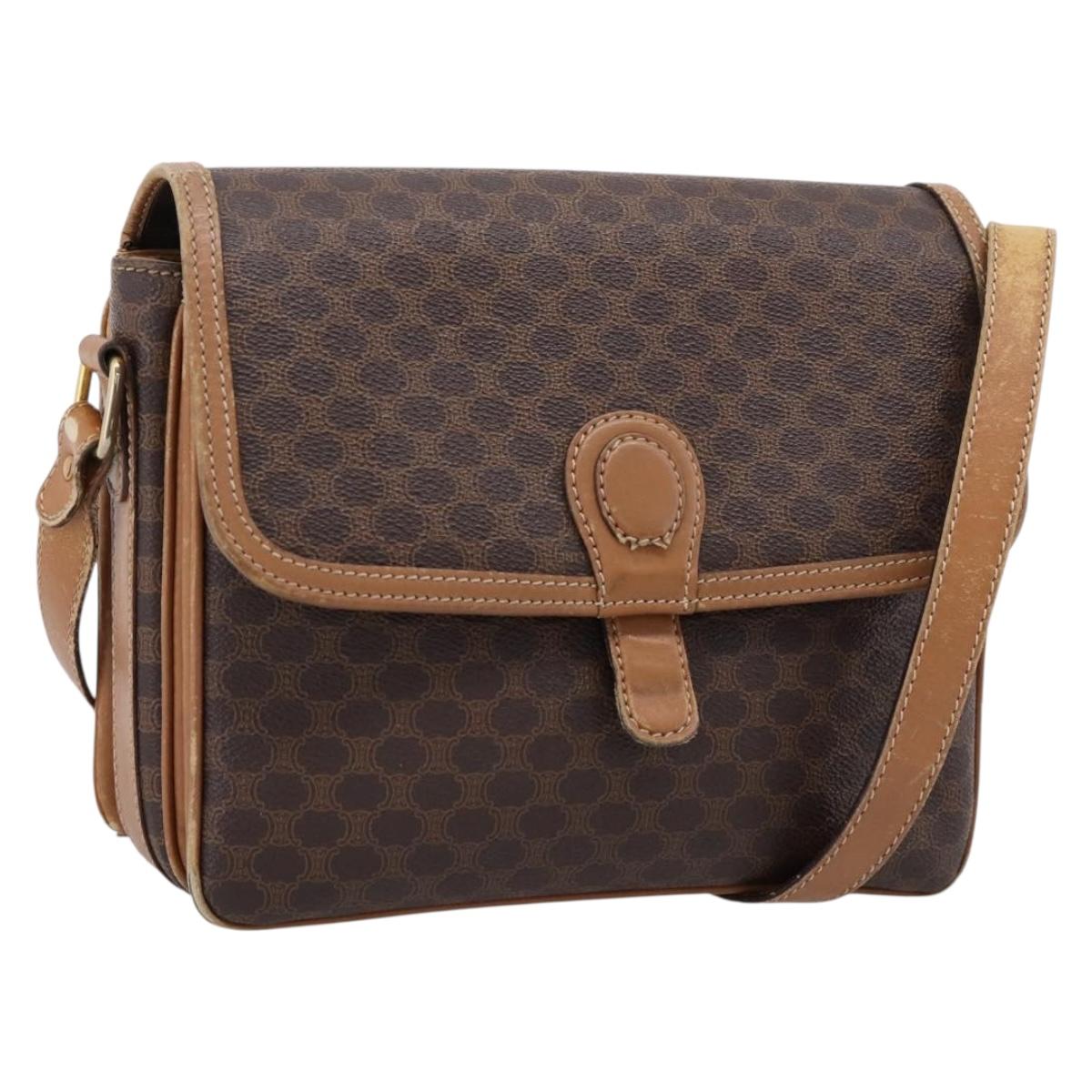 CELINE Macadam Canvas Shoulder Bag PVC Leather Brown Gold Auth ar14395
