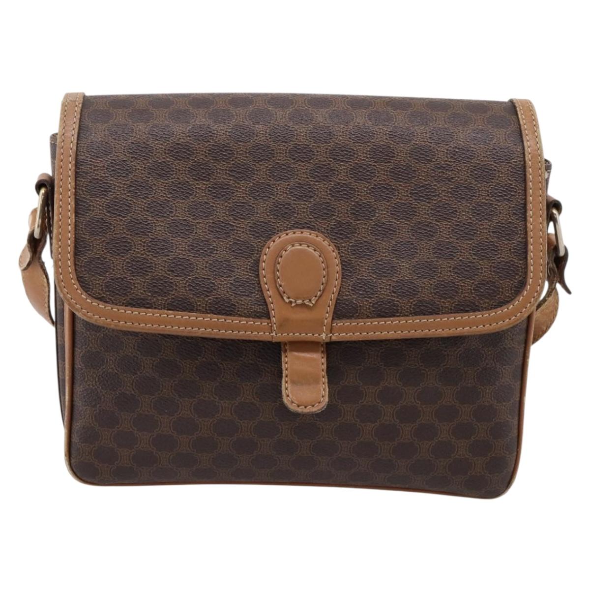 CELINE Macadam Canvas Shoulder Bag PVC Leather Brown Gold Auth ar14395