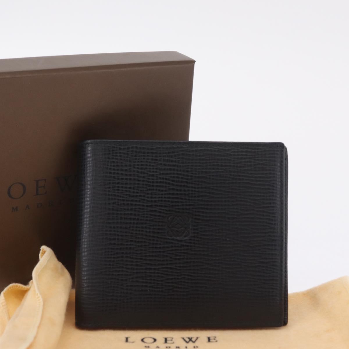 LOEWE Bifold Wallet Leather Black Auth ar14398