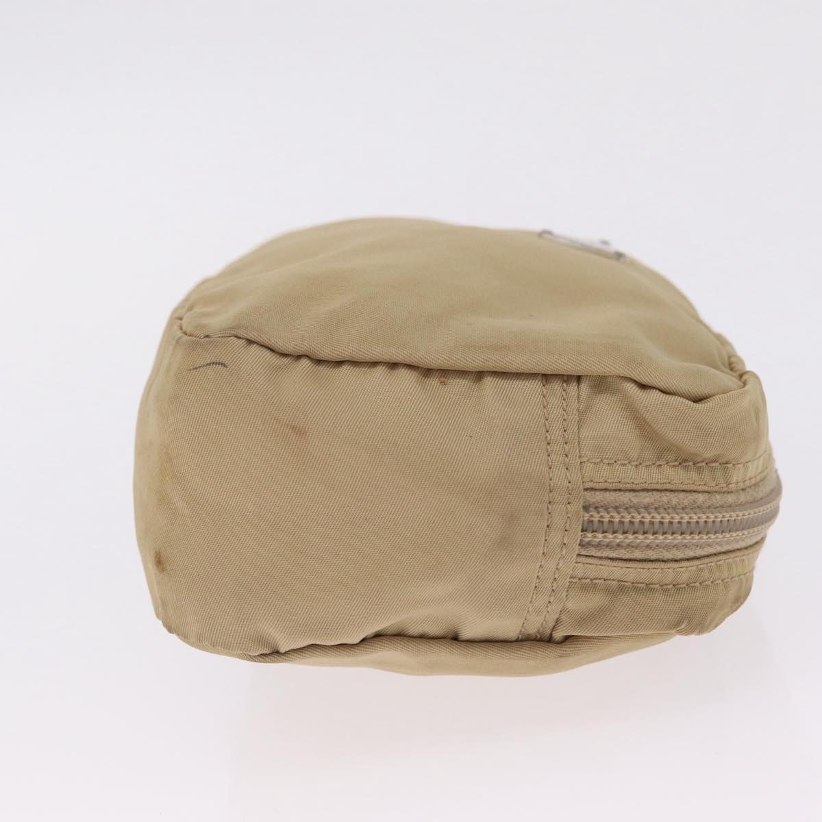 PRADA Pouch Nylon Beige Silver Auth ar14414