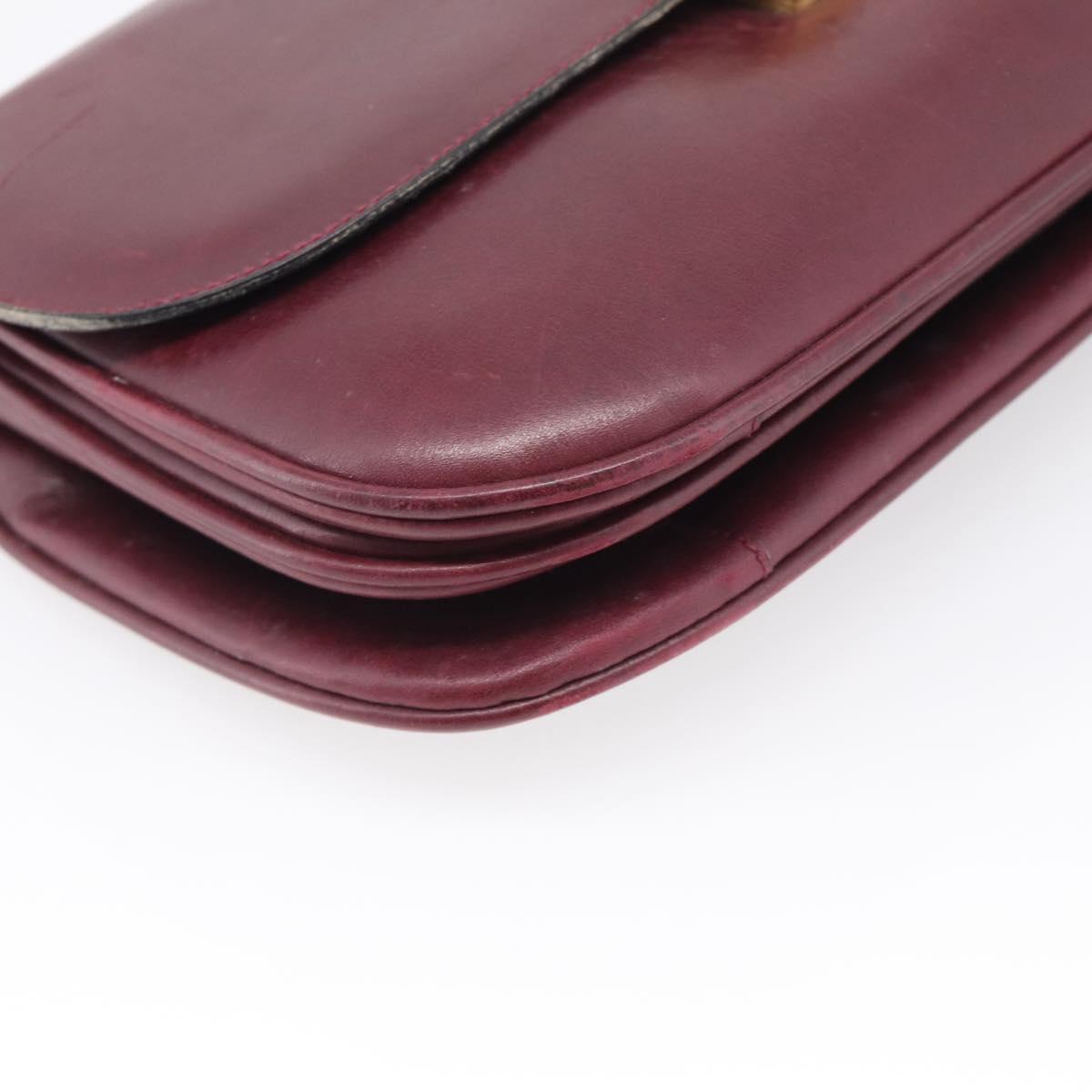 CELINE Shoulder Bag Leather Bordeaux Gold Auth ar14416