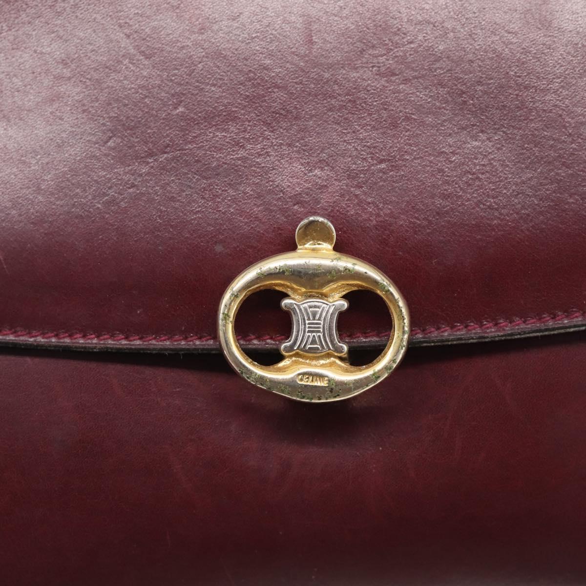 CELINE Shoulder Bag Leather Bordeaux Gold Auth ar14416