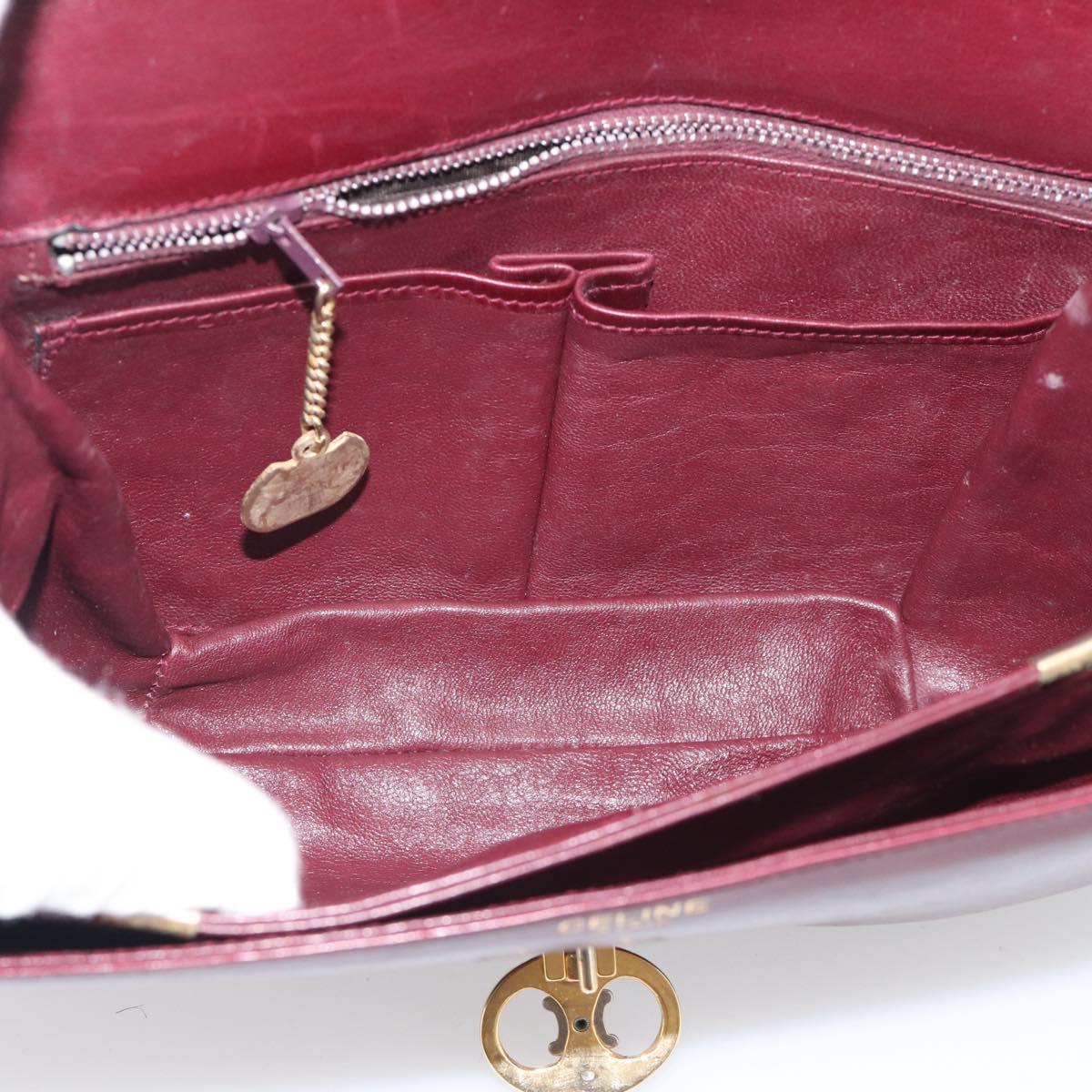 CELINE Shoulder Bag Leather Bordeaux Gold Auth ar14416