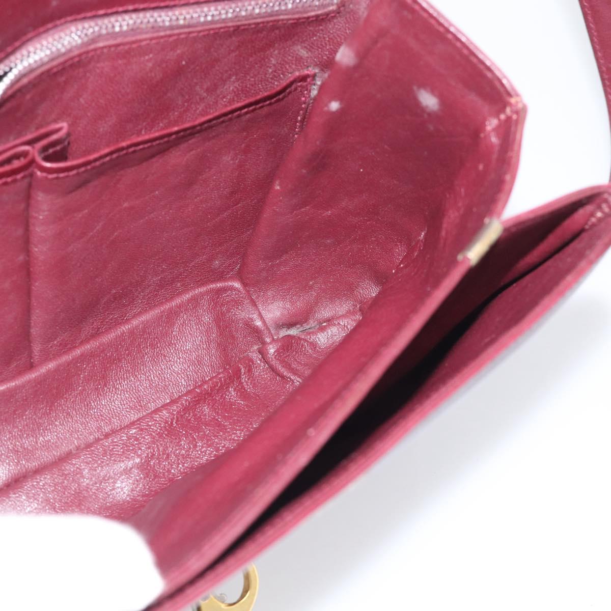 CELINE Shoulder Bag Leather Bordeaux Gold Auth ar14416
