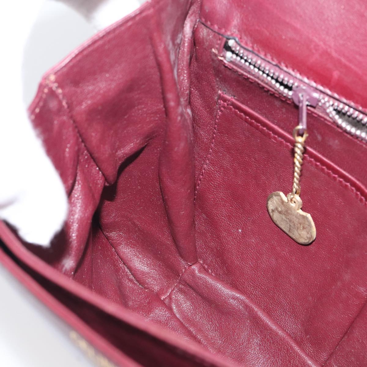 CELINE Shoulder Bag Leather Bordeaux Gold Auth ar14416