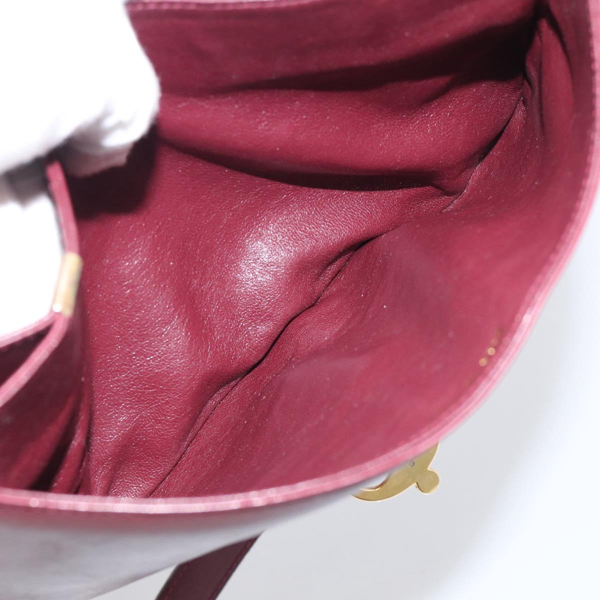 CELINE Shoulder Bag Leather Bordeaux Gold Auth ar14416