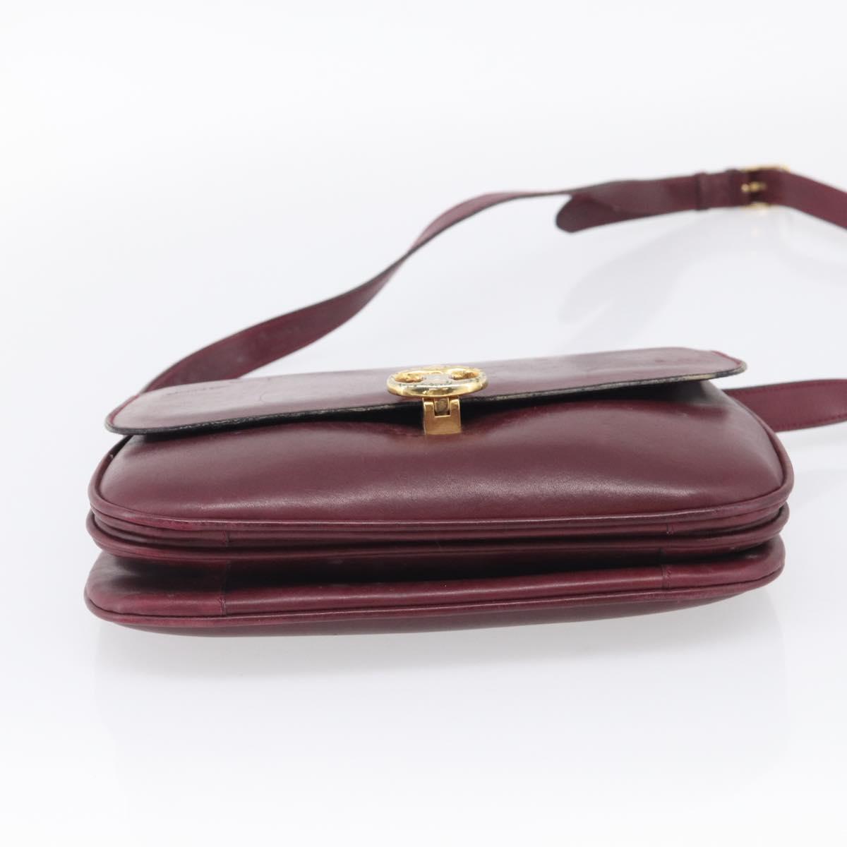 CELINE Shoulder Bag Leather Bordeaux Gold Auth ar14416