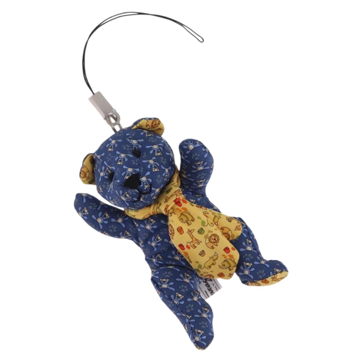 Salvatore Ferragamo Teddy Bear Bag Charm Silk Blue Silver Auth ar14434