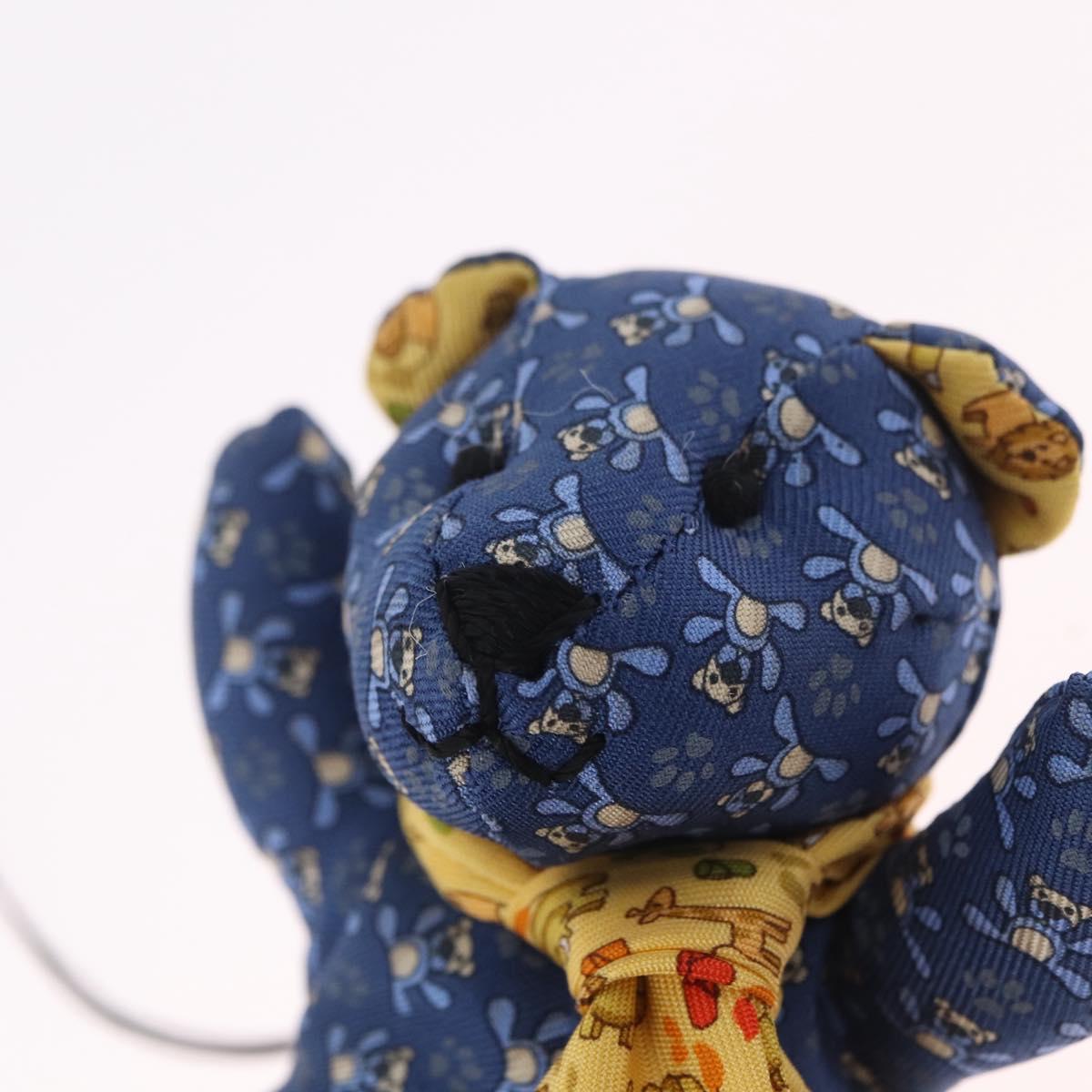 Salvatore Ferragamo Teddy Bear Bag Charm Silk Blue Silver Auth ar14434