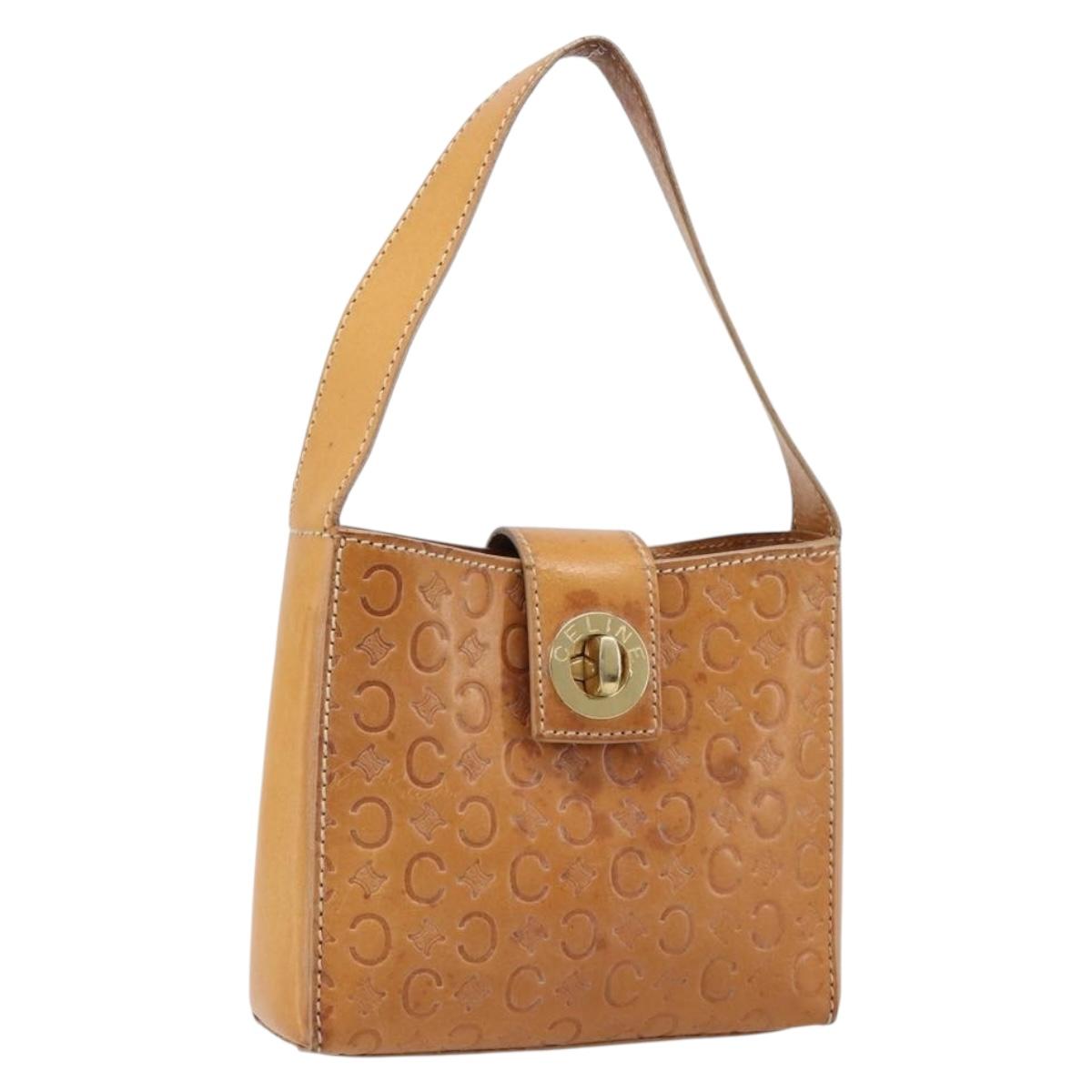 CELINE C Macadam Canvas Hand Bag Leather Brown Gold Auth ar14448