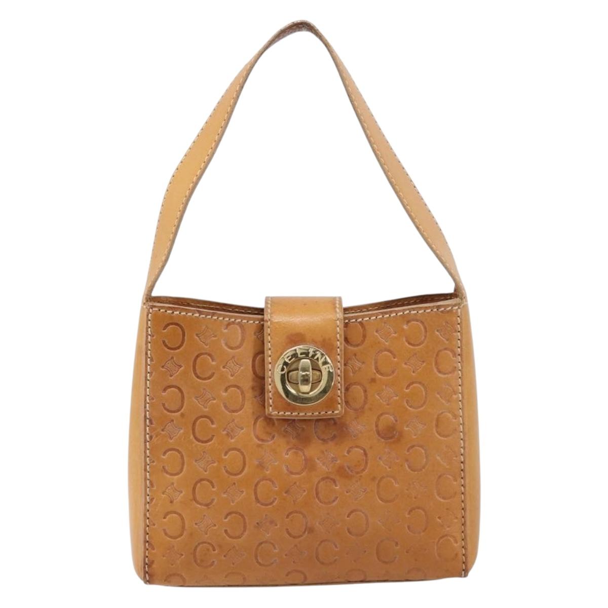 CELINE C Macadam Canvas Hand Bag Leather Brown Gold Auth ar14448