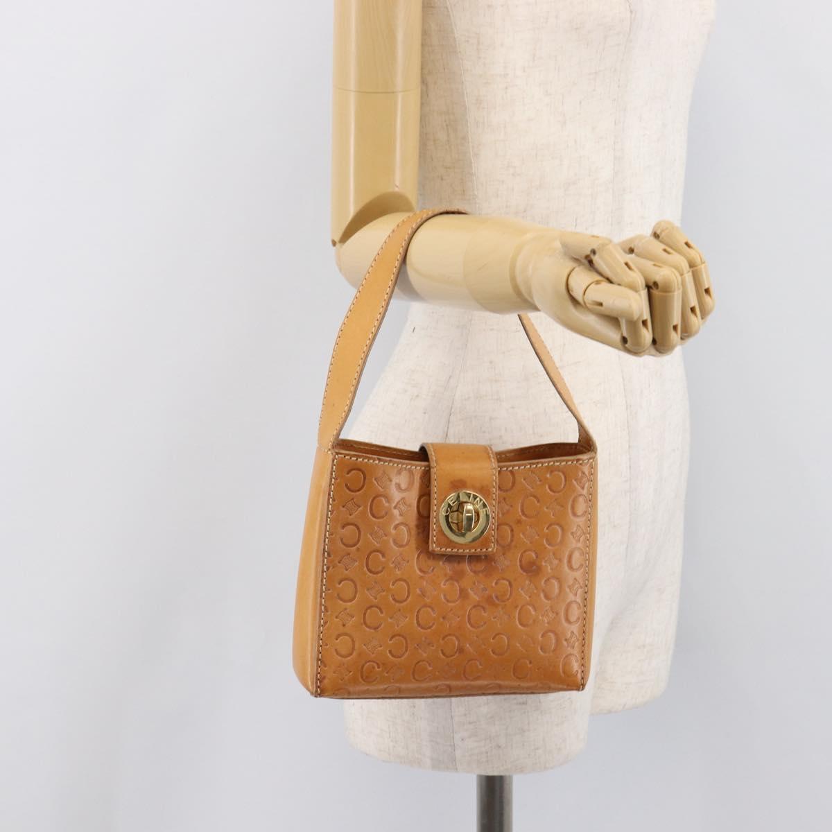 CELINE C Macadam Canvas Hand Bag Leather Brown Gold Auth ar14448