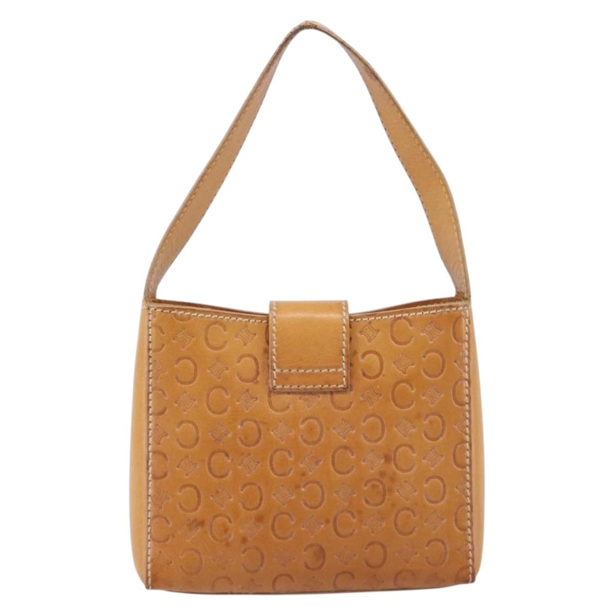 CELINE C Macadam Canvas Hand Bag Leather Brown Gold Auth ar14448