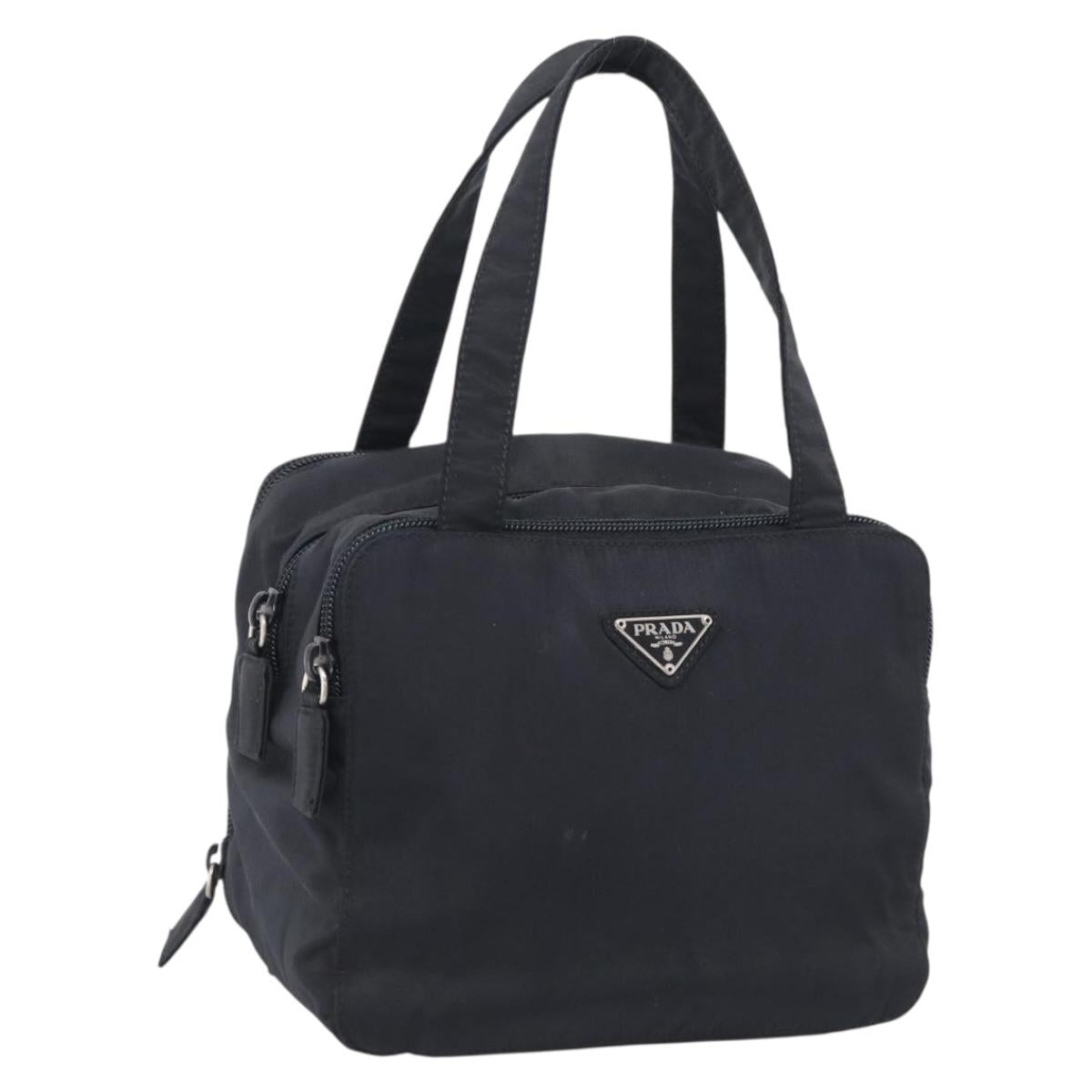 PRADA Vanity Hand Bag Nylon Black Silver Auth ar14508