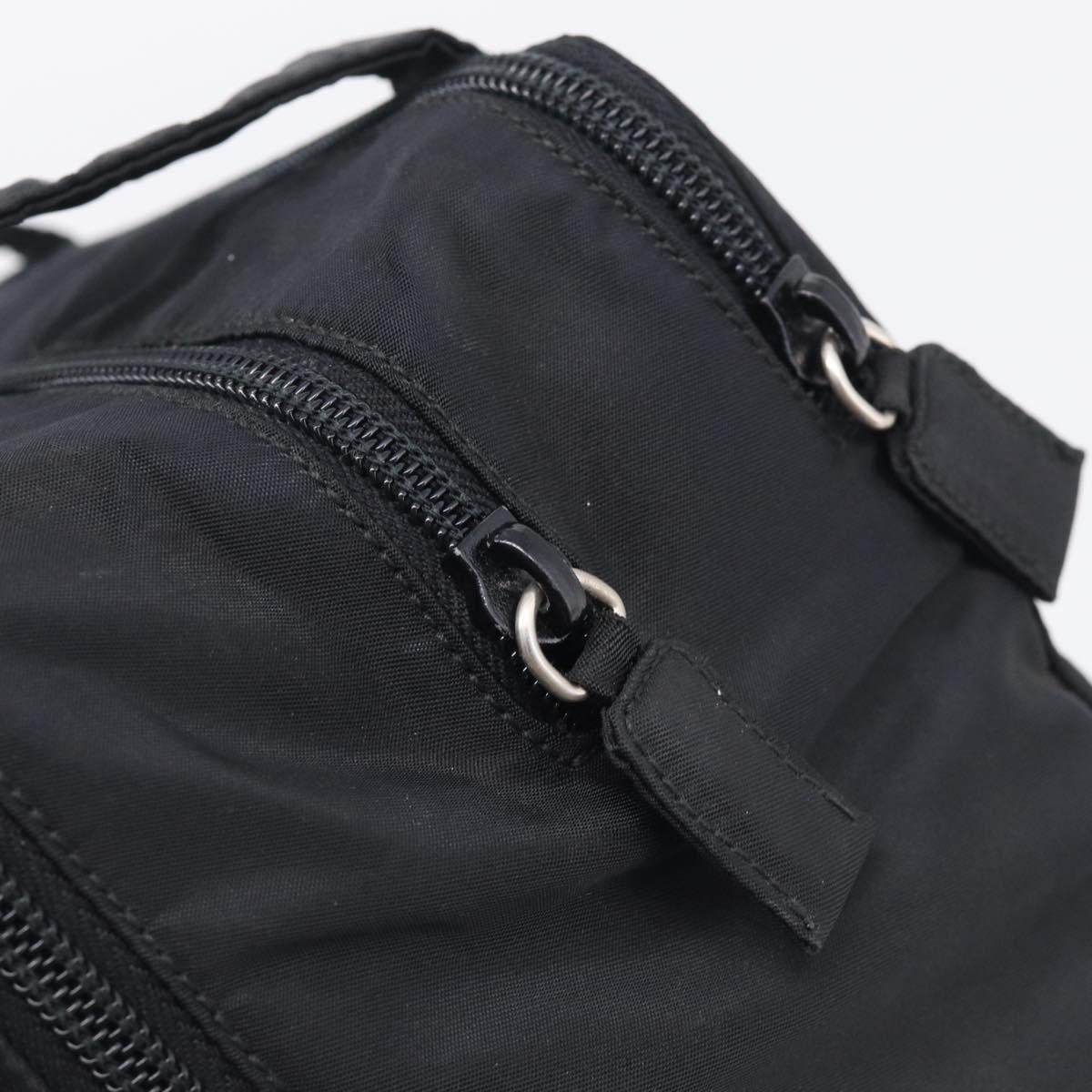 PRADA Vanity Hand Bag Nylon Black Silver Auth ar14508