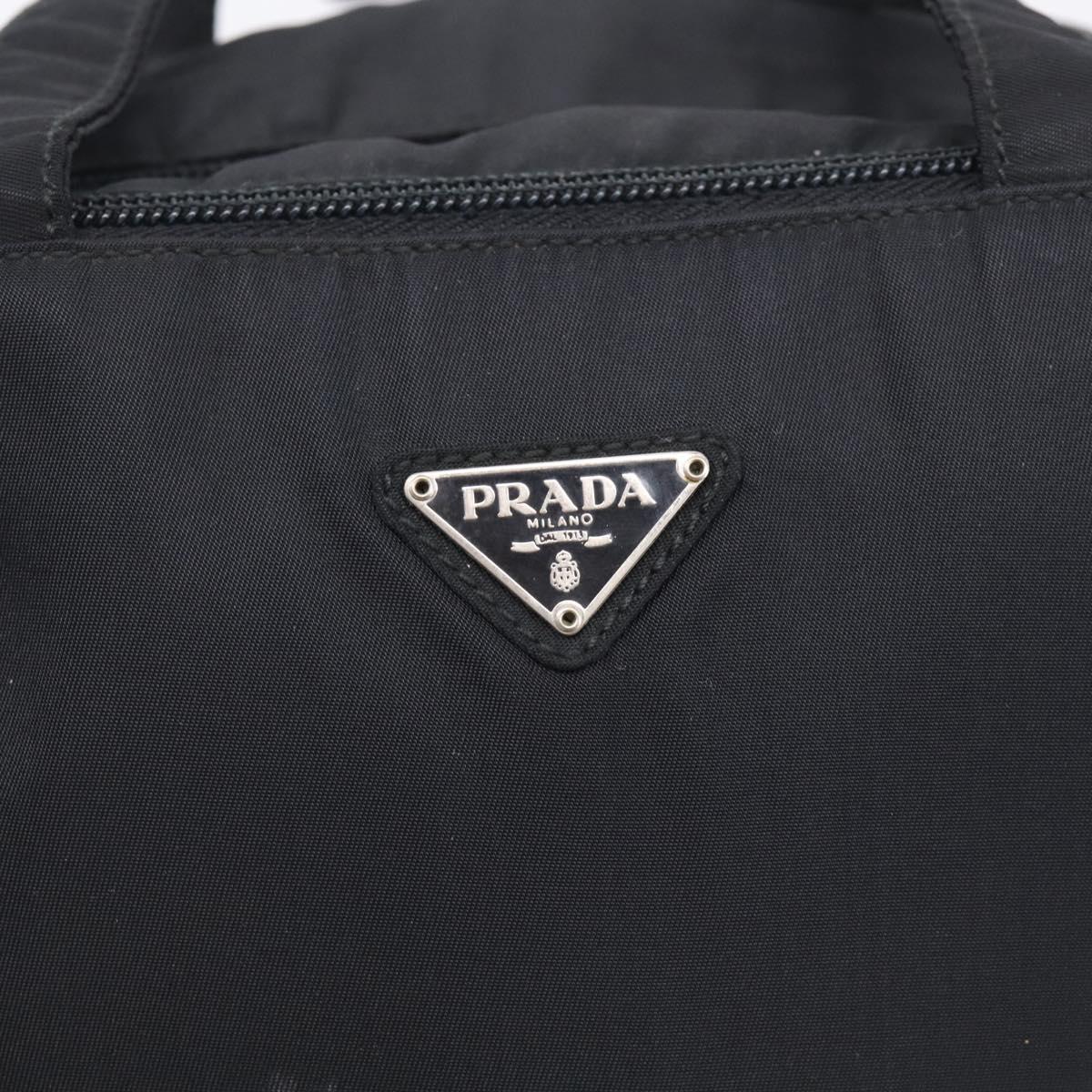 PRADA Vanity Hand Bag Nylon Black Silver Auth ar14508