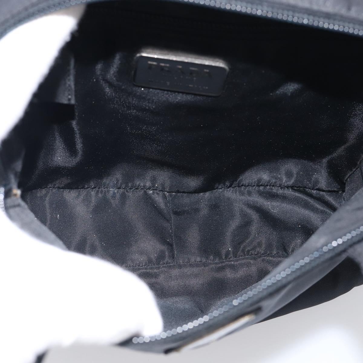 PRADA Vanity Hand Bag Nylon Black Silver Auth ar14508