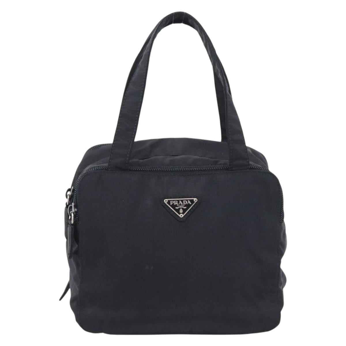 PRADA Vanity Hand Bag Nylon Black Silver Auth ar14508