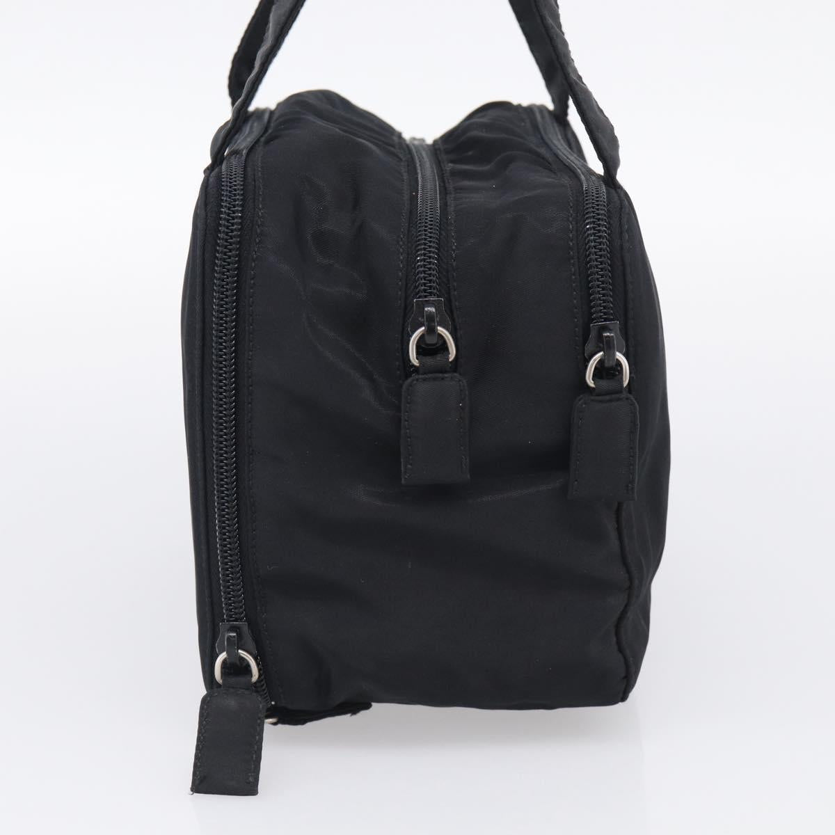 PRADA Vanity Hand Bag Nylon Black Silver Auth ar14508