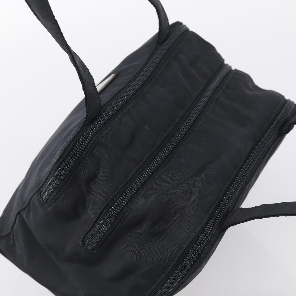 PRADA Vanity Hand Bag Nylon Black Silver Auth ar14508