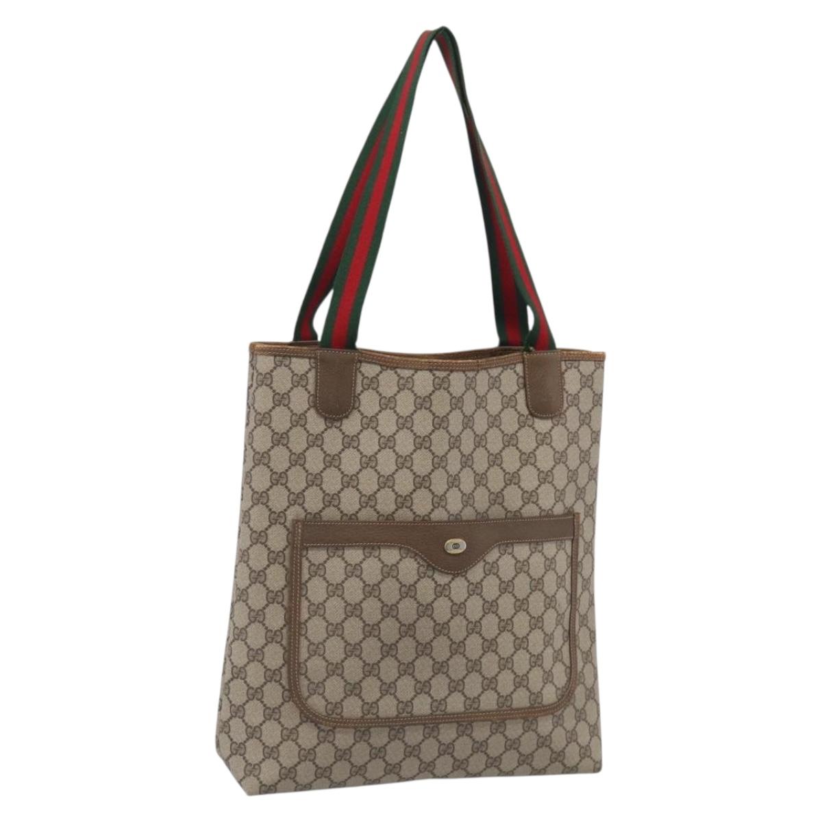 GUCCI GG Supreme Web Sherry Line Tote Bag PVC Beige Gold 39 02 003 Auth ar14510