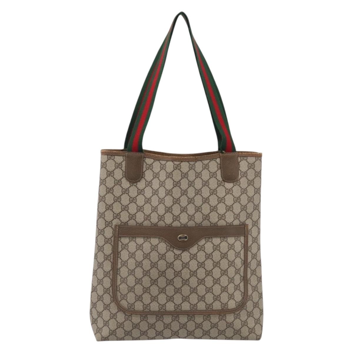 GUCCI GG Supreme Web Sherry Line Tote Bag PVC Beige Gold 39 02 003 Auth ar14510