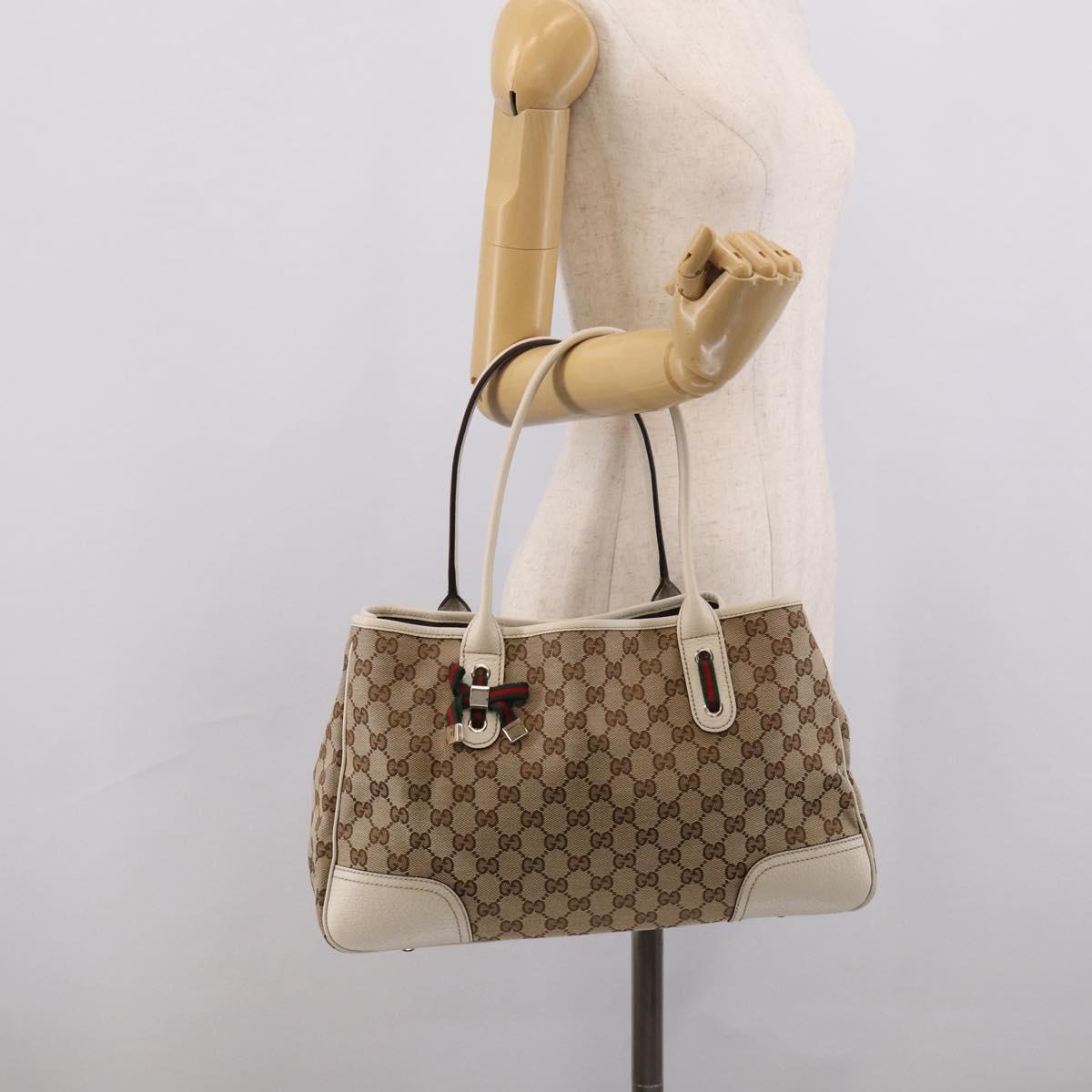 GUCCI GG Canvas Web Sherry Line Tote Bag Beige Gold 163805 Auth ar14529V