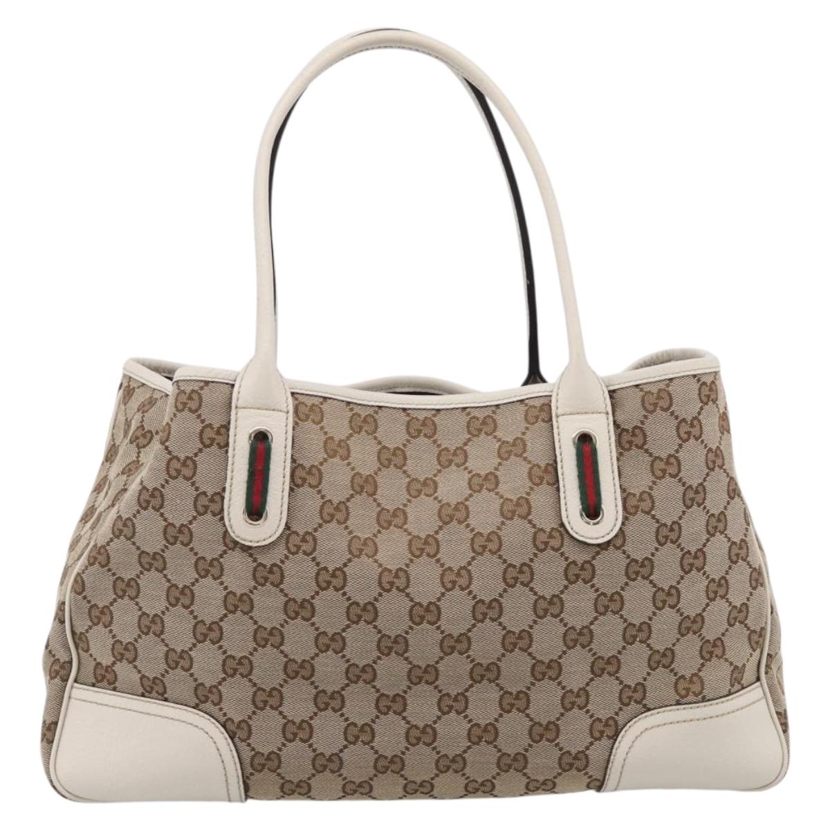 GUCCI GG Canvas Web Sherry Line Tote Bag Beige Gold 163805 Auth ar14529V