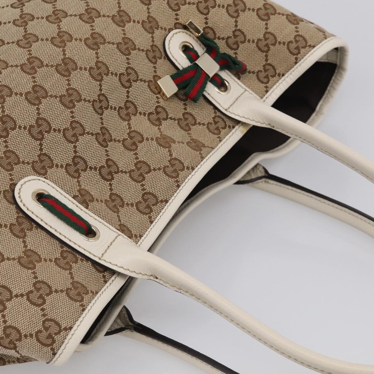GUCCI GG Canvas Web Sherry Line Tote Bag Beige Gold 163805 Auth ar14529V