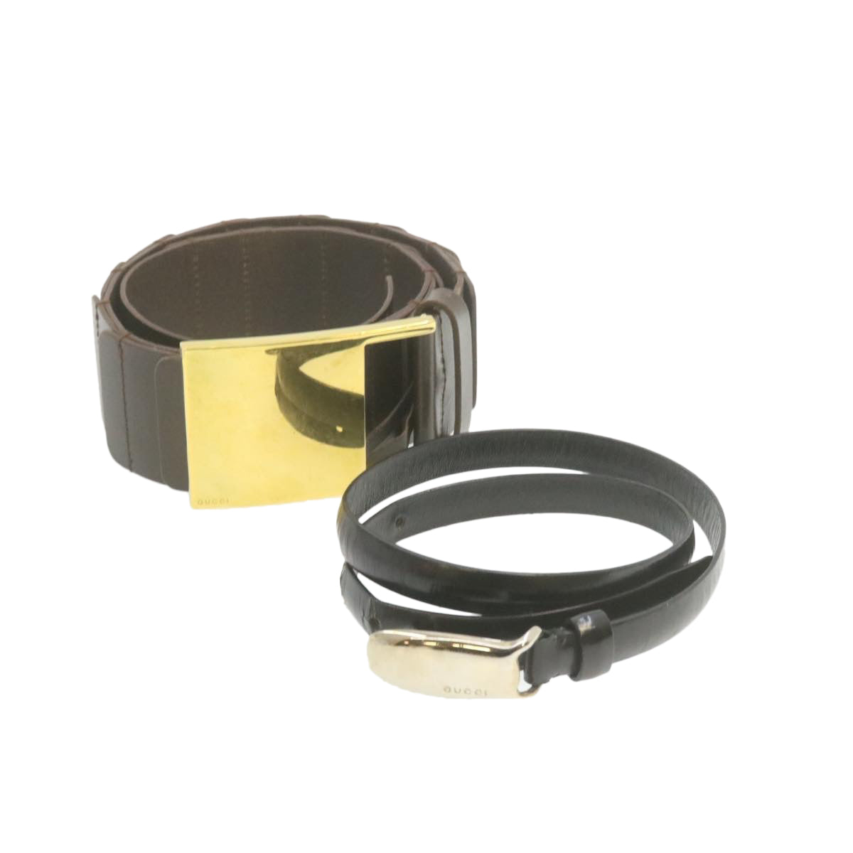 GUCCI Leather Belt 2Set Black Brown Auth ar3661