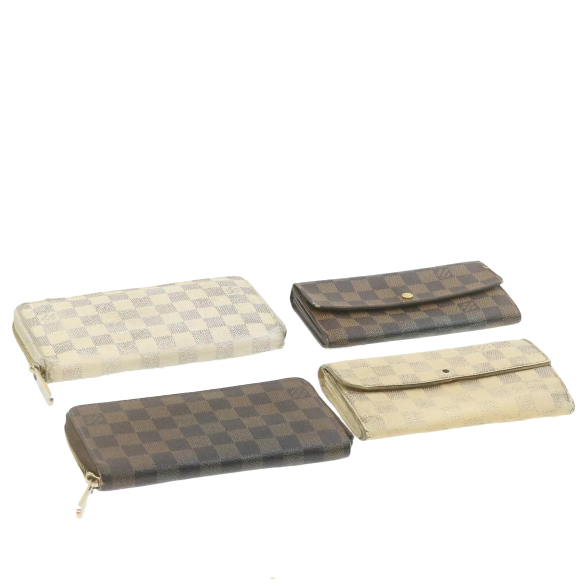 LOUIS VUITTON Damier Azur Ebene Long Wallet 4Set White Brown LV Auth ar3683