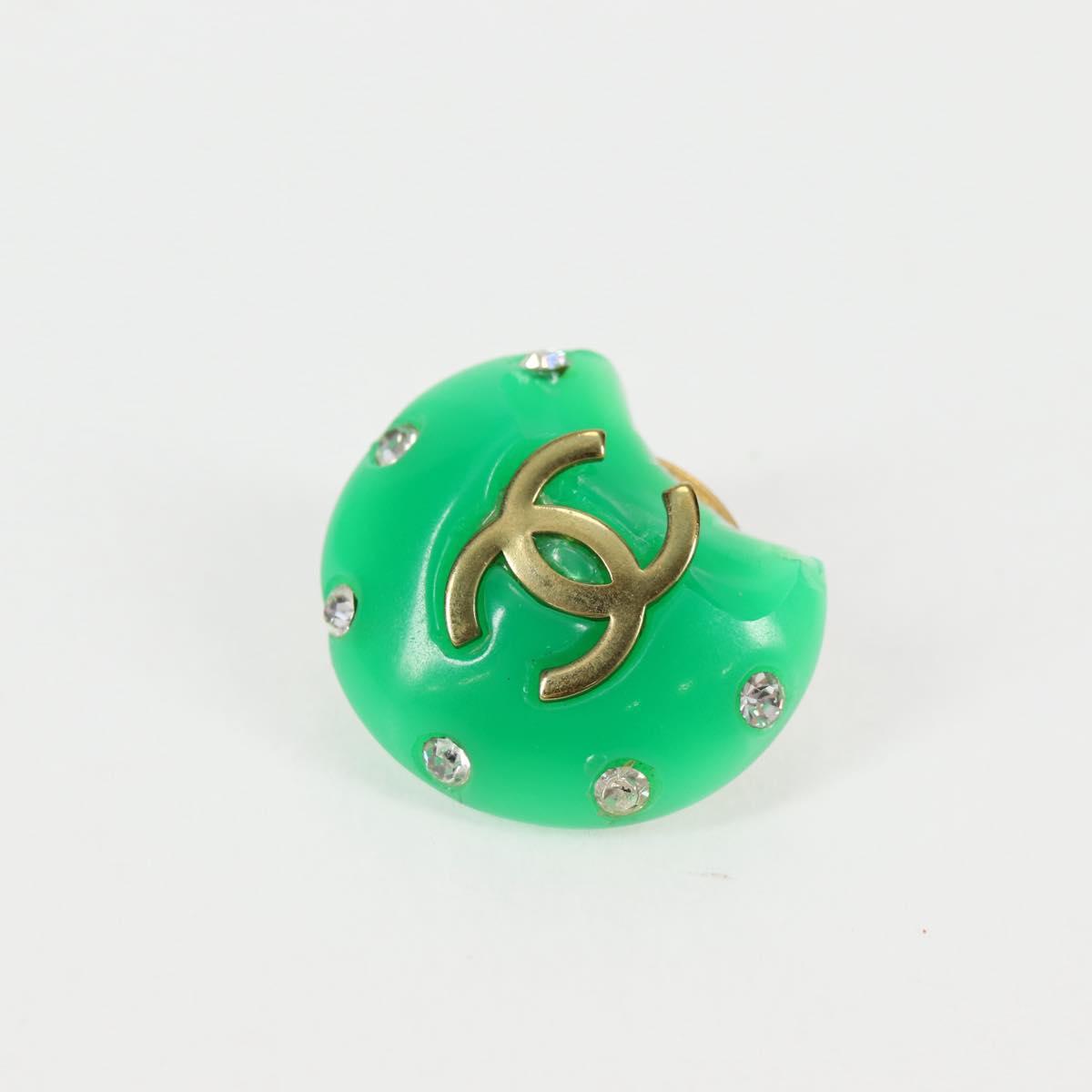 CHANEL Clip-on Earring Gold Tone Green CC Auth ar4783