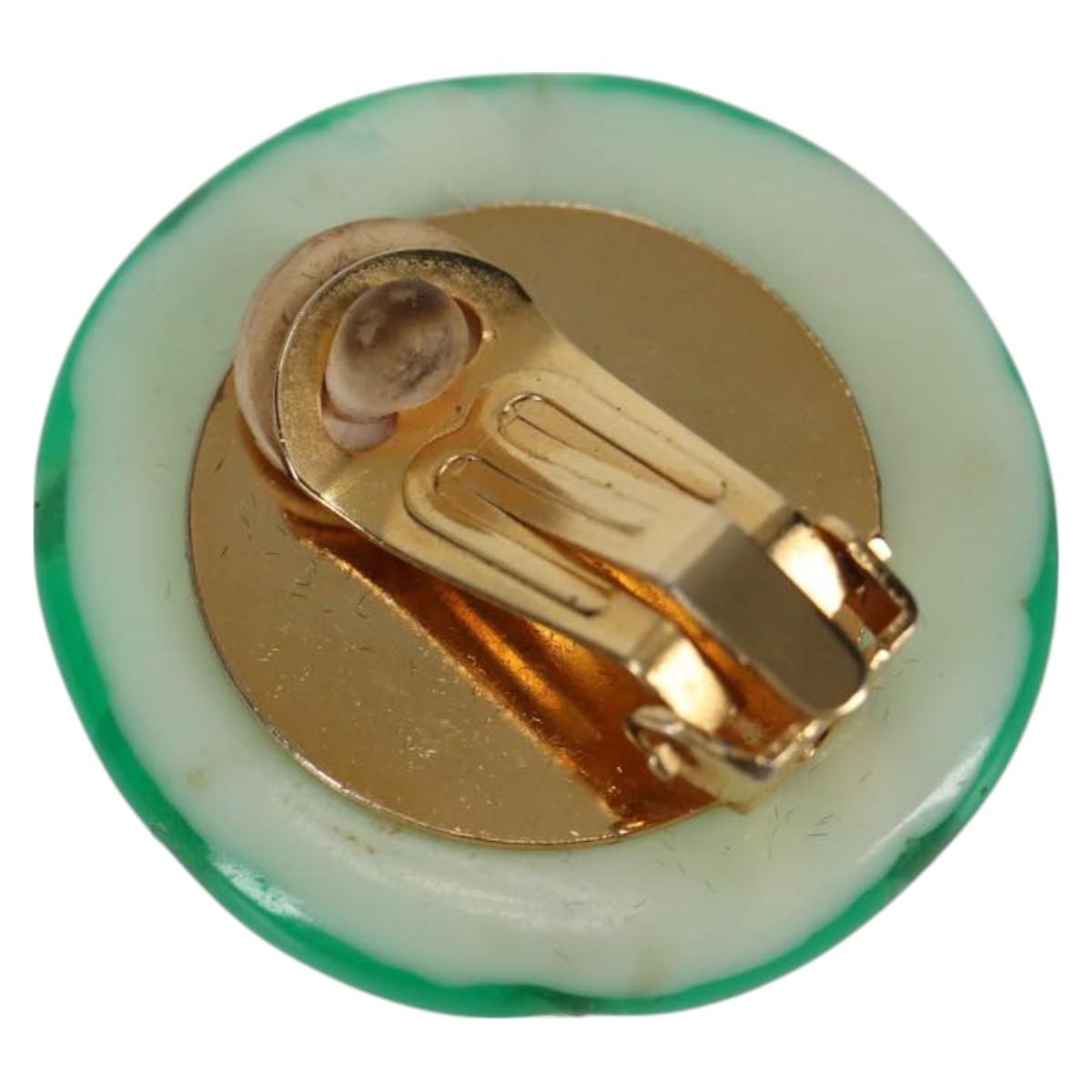 CHANEL Clip-on Earring Gold Tone Green CC Auth ar4783