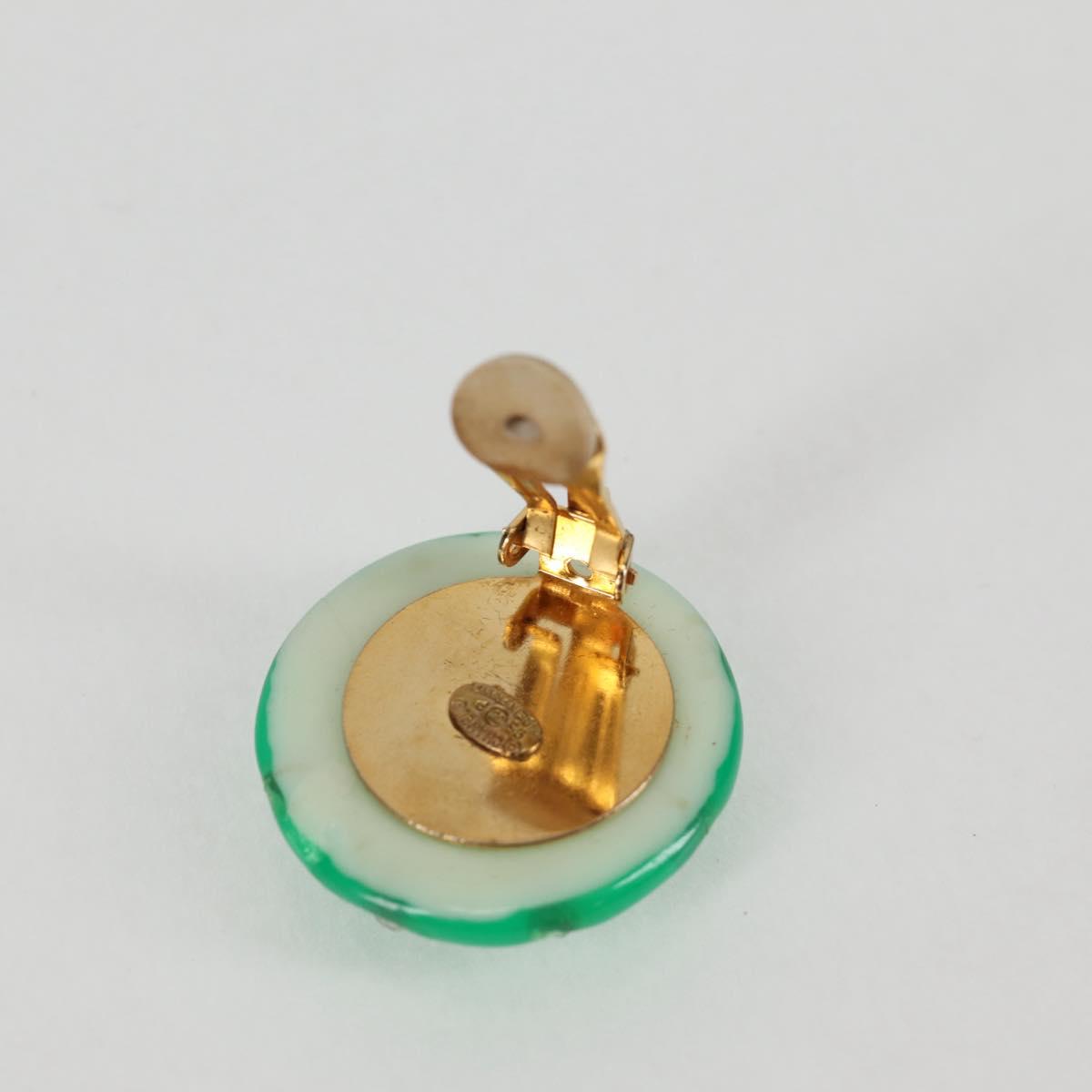CHANEL Clip-on Earring Gold Tone Green CC Auth ar4783