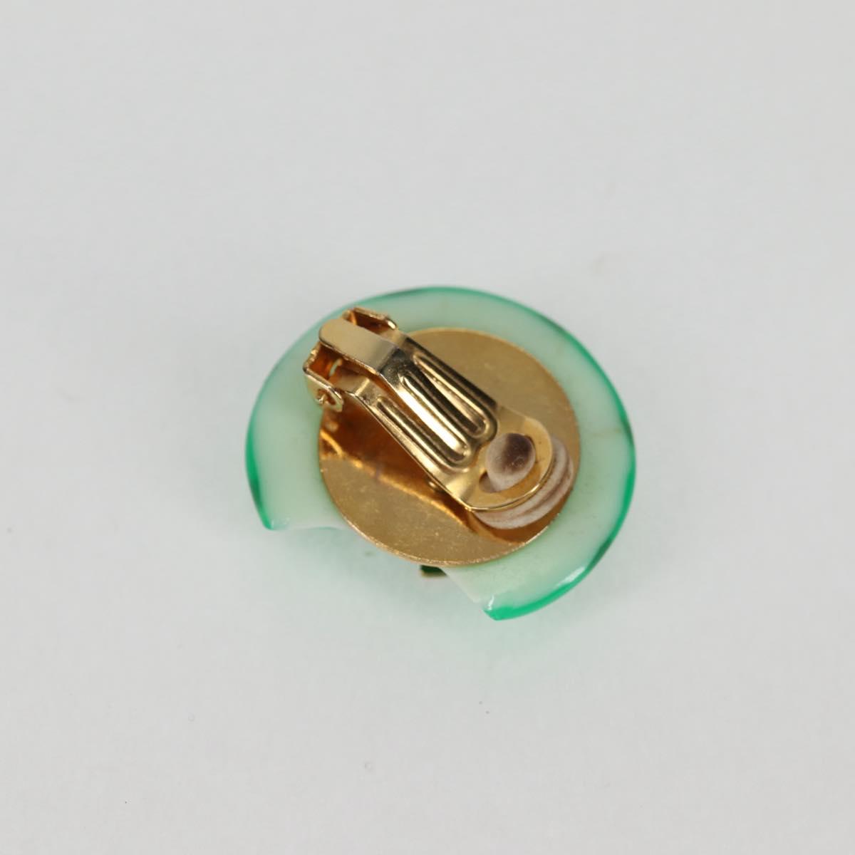 CHANEL Clip-on Earring Gold Tone Green CC Auth ar4783