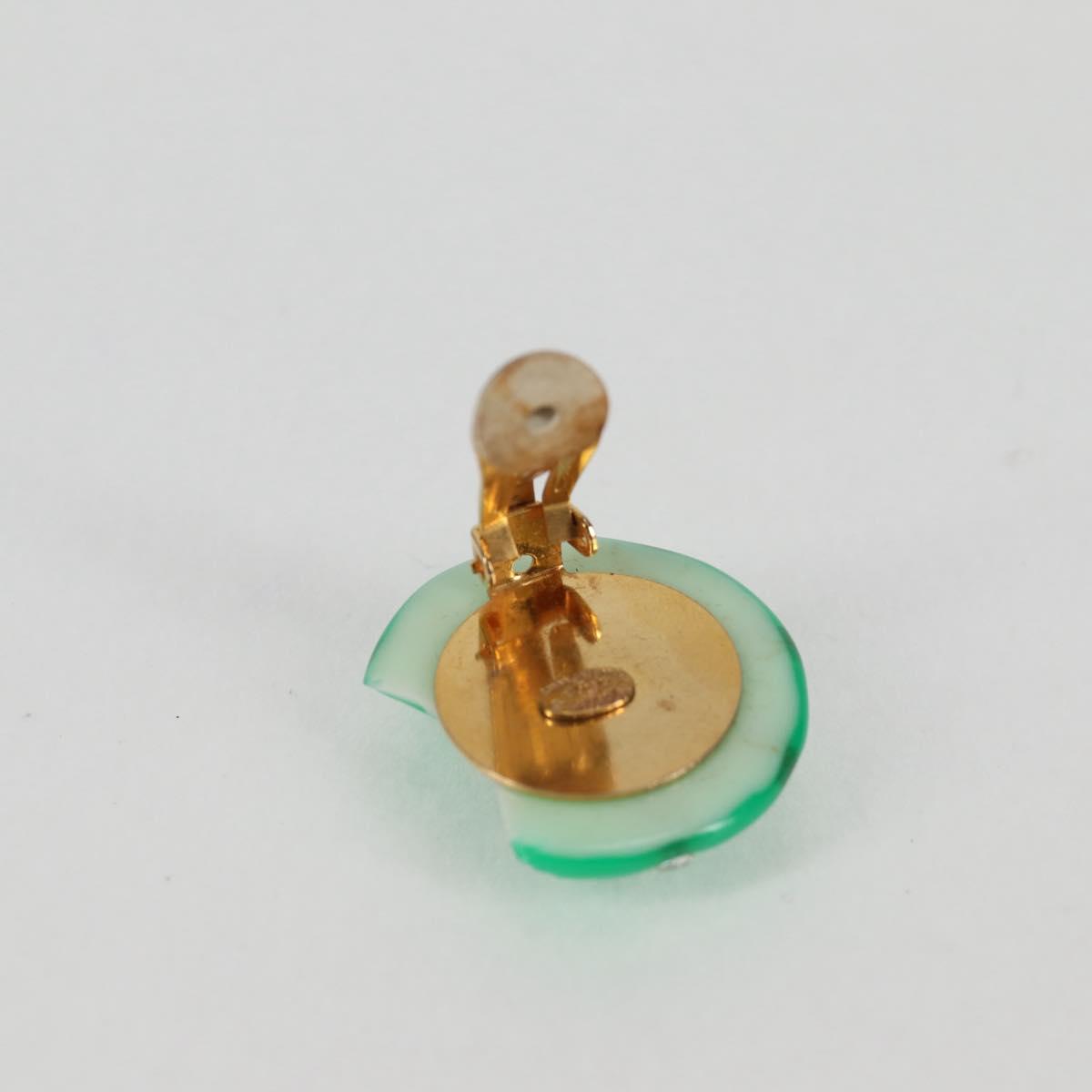 CHANEL Clip-on Earring Gold Tone Green CC Auth ar4783