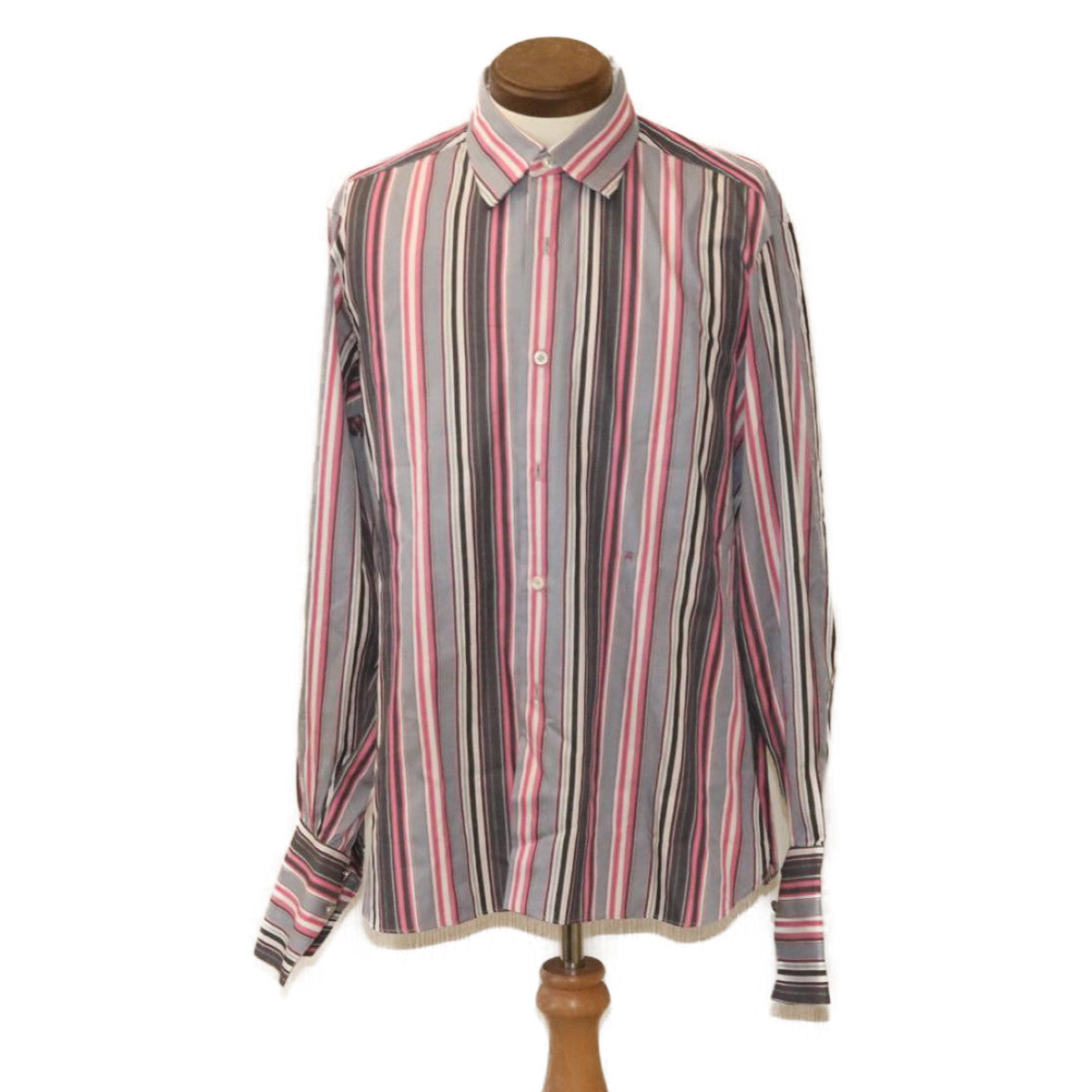 HERMES Stripe Shirt Pink Gray Auth ar5157