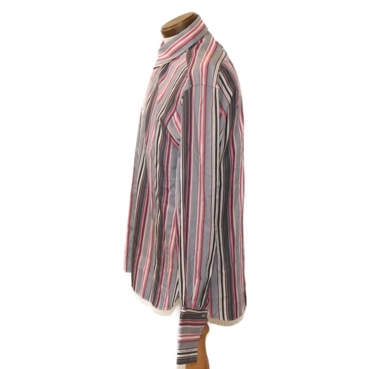 HERMES Stripe Shirt Pink Gray Auth ar5157