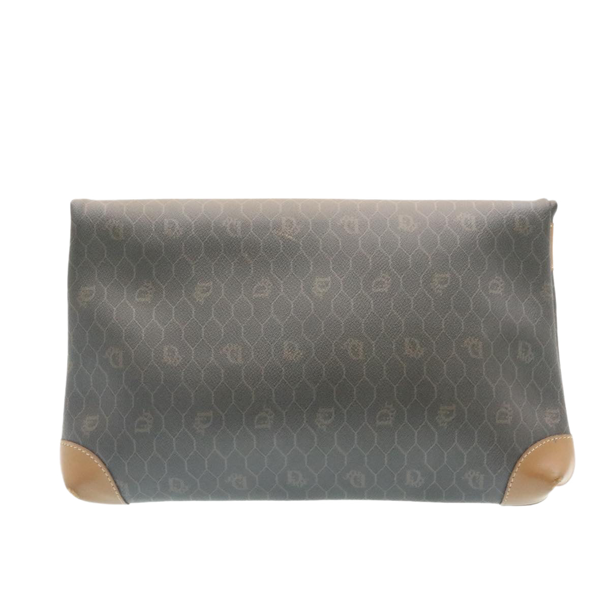 Christian Dior Honeycomb Canvas Clutch Bag PVC Leather Black Auth ar5164