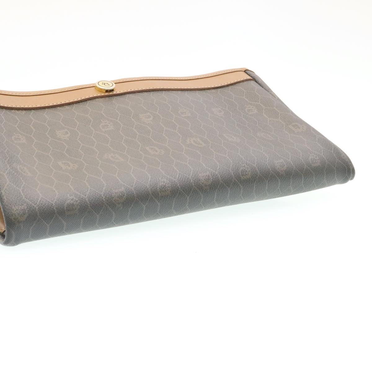 Christian Dior Honeycomb Canvas Clutch Bag PVC Leather Black Auth ar5164