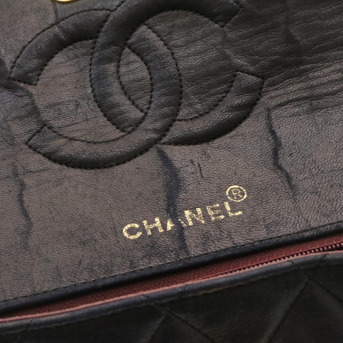 CHANEL Matelasse Shoulder Bag Lamb Skin Black Gold CC Auth ar5310A