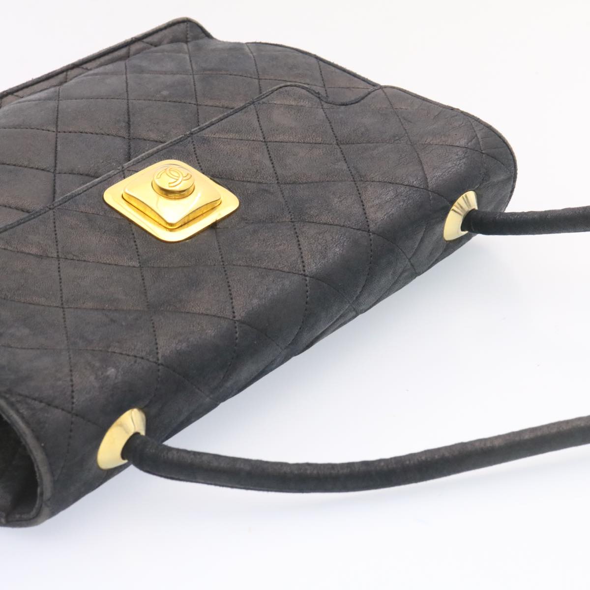 CHANEL Matelasse Shoulder Bag Lamb Skin Black Gold CC Auth ar5310A