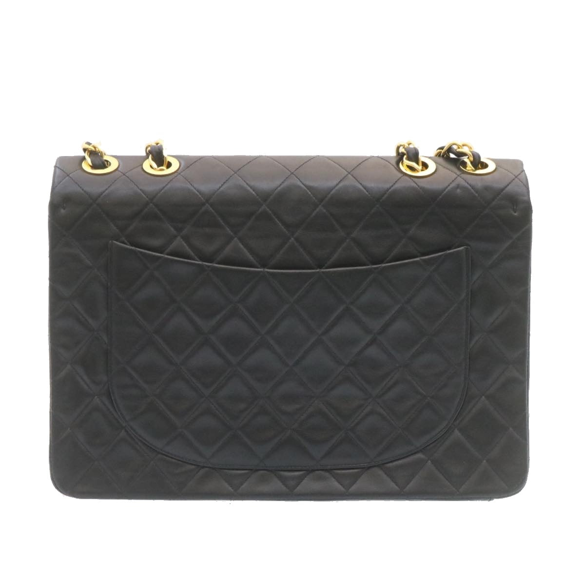 CHANEL Big Matelasse34 Turn Lock Chain Bag Lamb Skin Black Gold CC Auth ar5950SAV
