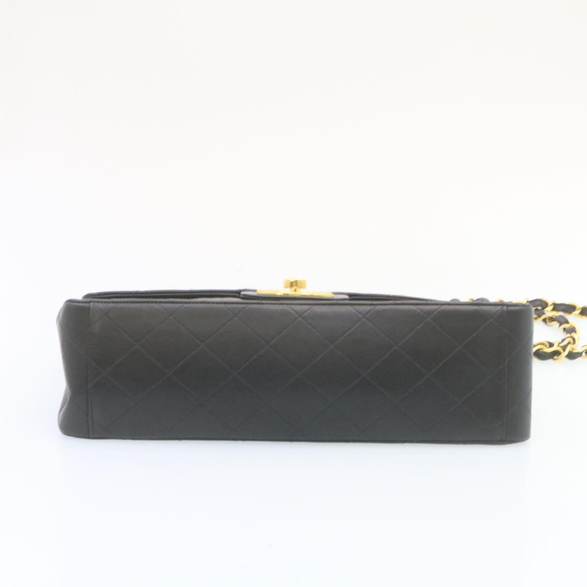 CHANEL Big Matelasse34 Turn Lock Chain Bag Lamb Skin Black Gold CC Auth ar5950SAV