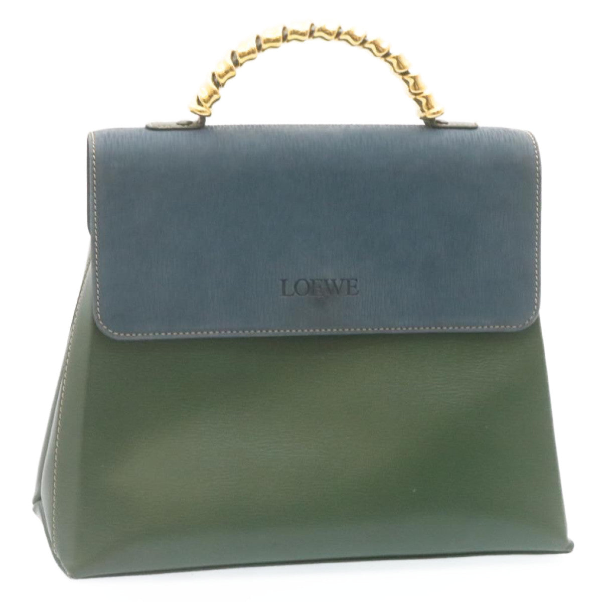 LOEWE Hand Bag Leather Green Blue Auth ar6429