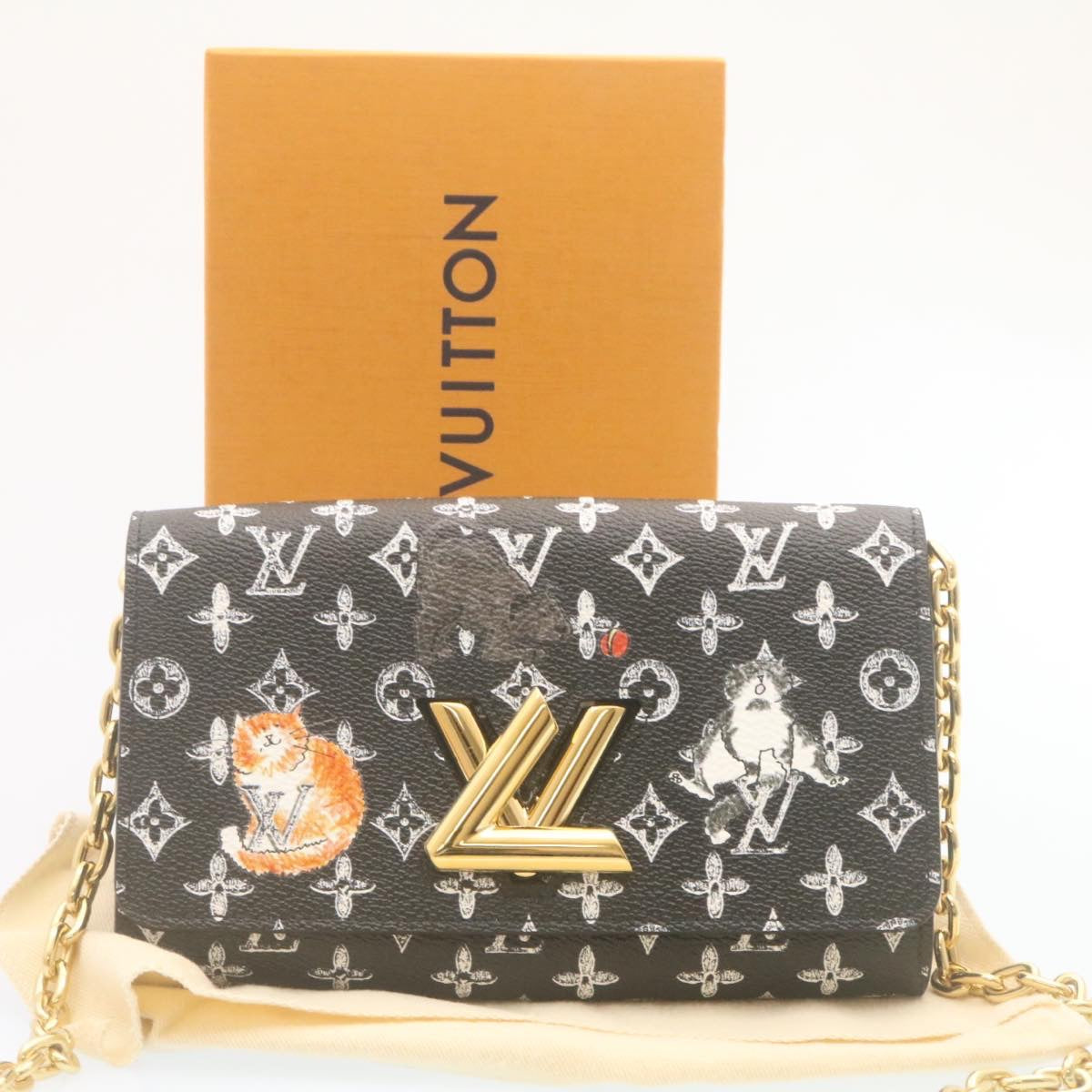 LOUIS VUITTON Monogram Cat Portefeuille Twist Chain Wallet M63888 Auth ar6463