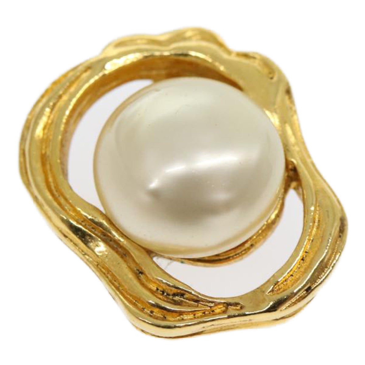 CHANEL Pearl Earring Gold CC Auth ar7353