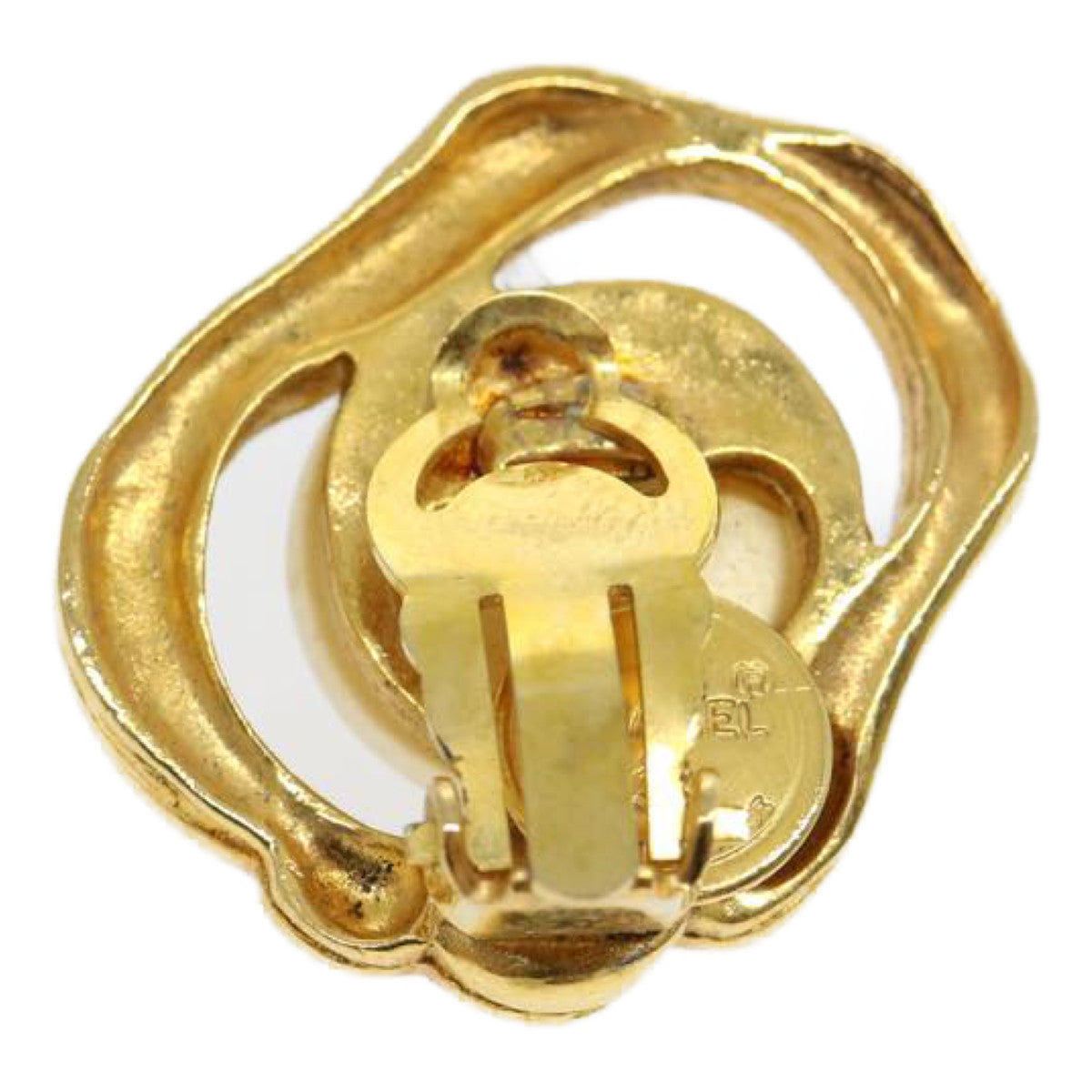 CHANEL Pearl Earring Gold CC Auth ar7353