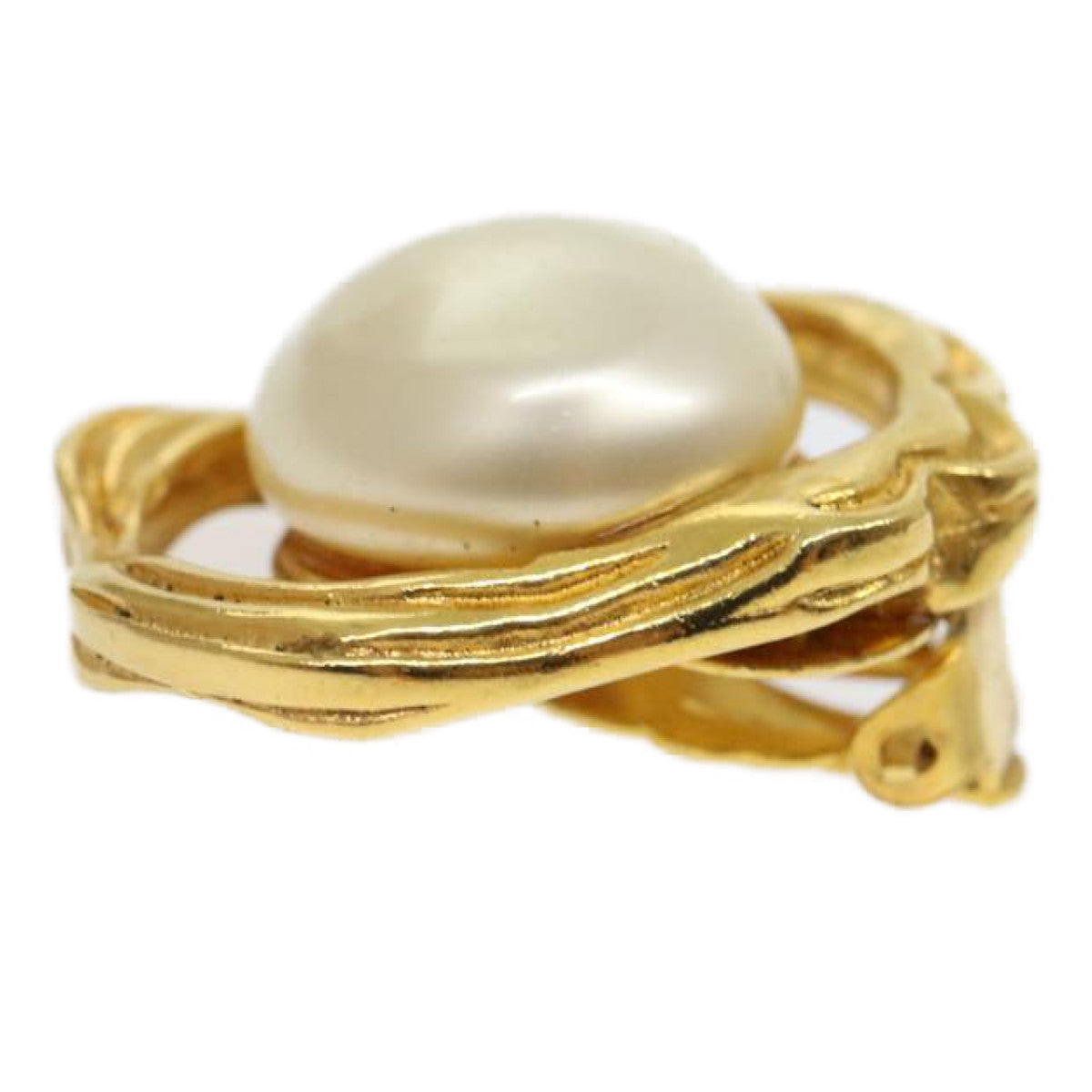 CHANEL Pearl Earring Gold CC Auth ar7353