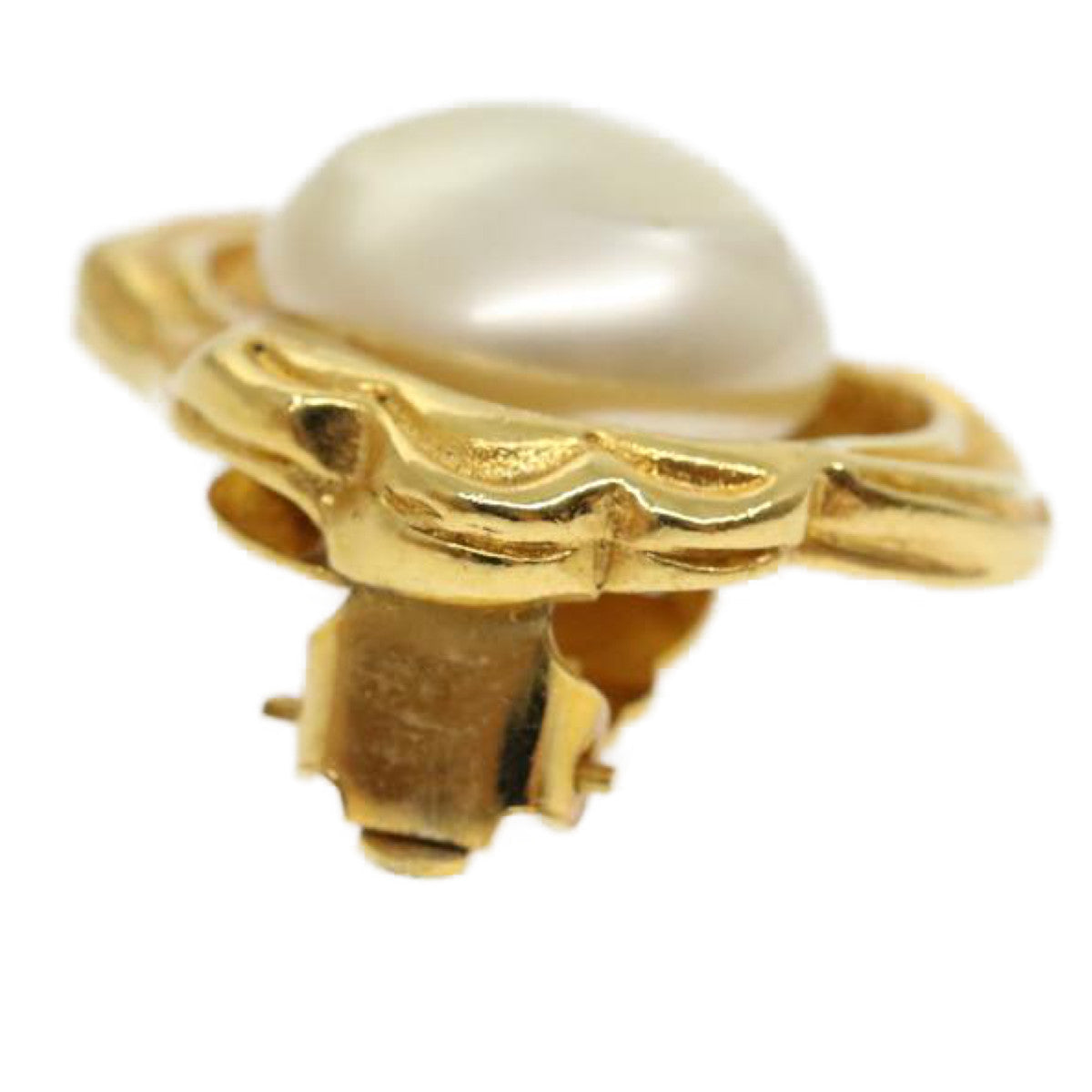 CHANEL Pearl Earring Gold CC Auth ar7353